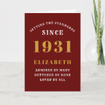 Personalized 90th Birthday Born 1931Red Gold Card<br><div class="desc">For those born in 1931 and celebrating their 90th birthday we have the ideal birthday greeting card. The red background with a white and gold design is simple and yet elegant. Easily customize the text to the front and the interior of this birthday card using the template provided. Part of...</div>
