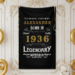 Personalized 90th Birthday Born 1936 Retro Party Banner<br><div class="desc">Celebrate a 90-Year Legend with this Personalized Vintage Banner! Throw an unforgettable party with this striking black and white banner, specifically designed for a landmark 90th birthday. The retro-inspired typography proudly features the year "BORN 1936" for a nostalgic and classic aesthetic. Key Features: Fully Customizable: Easily edit the name and...</div>