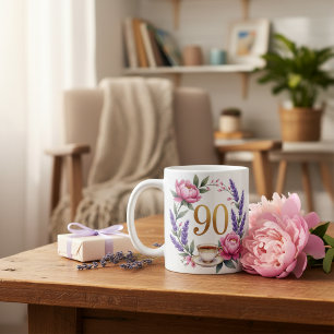 Personalized 90th Birthday Floral Mug for Grandma 