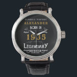 Personalized 90th Birthday Or Retirement Born 1935 Watch<br><div class="desc">A personalized unique watch for that special birthday person turning 90 or retirement gift. Add the name to this vintage retro style black, white and gold design for a custom gift. Easily edit the name and year with the template provided. A wonderful custom gift for a special occasion. More gifts...</div>