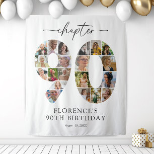 Personalized 90th Birthday Photo Banner Tapestry
