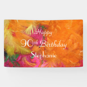 Personalized 90th Birthday Sign Orange Feathers