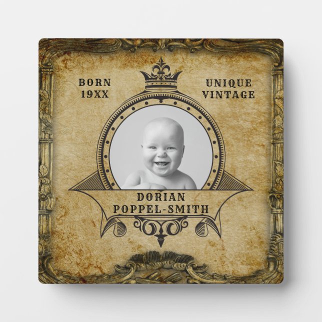 Personalized 90th Birthday Vintage Photo Template Plaque (Front)