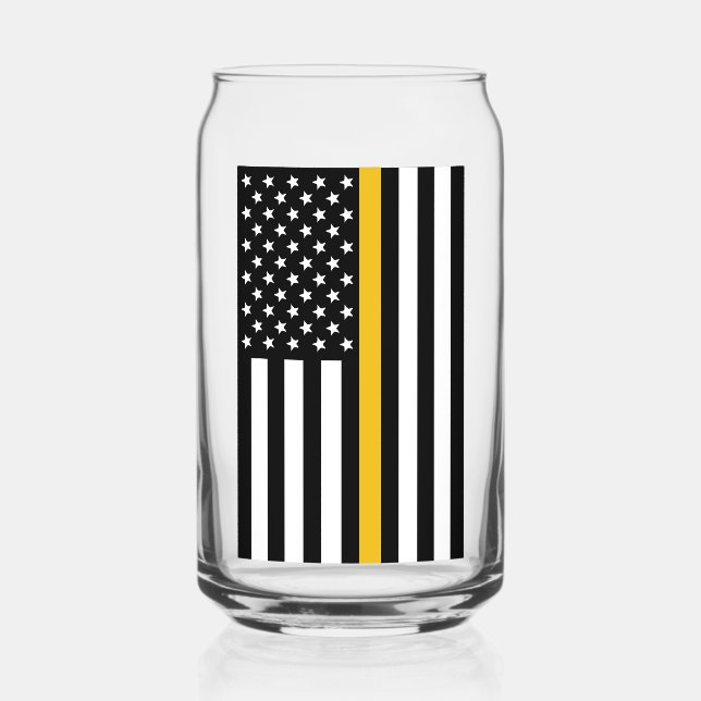 Personalized 911 Dispatcher Flag Thin Gold Line Can Glass (Front)