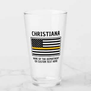 Personalized 911 Dispatcher Flag Thin Gold Line Glass