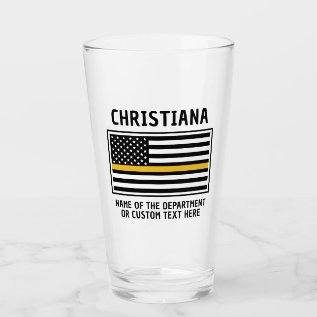 Personalized 911 Dispatcher Flag Thin Gold Line Glass (Front)