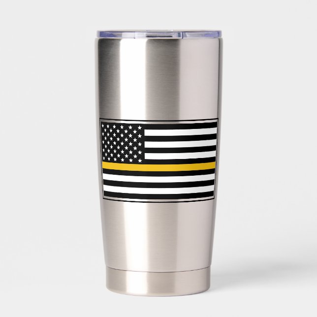 Personalized 911 Dispatcher Flag Thin Gold Line Insulated Tumbler (Front)