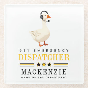 Personalized 911 Dispatcher Goose With Headset Glass Coaster