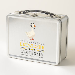 Personalized 911 Dispatcher Goose With Headset Metal Lunch Box