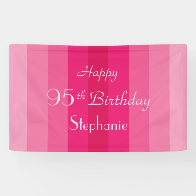 Personalized 95th Birthday Sign Pink Stripes (Horizontal)
