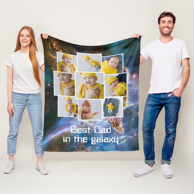 Personalized 9 Photo and Text Best in the Galaxy Fleece Blanket (In Situ)