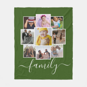 Personalized 9 Photo and Text Photo Collage Family Fleece Blanket