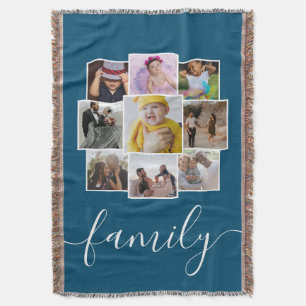 Personalized 9 Photo and Text Photo Collage Family Throw Blanket