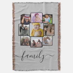 Personalized 9 Photo and Text Photo Collage Family Throw Blanket