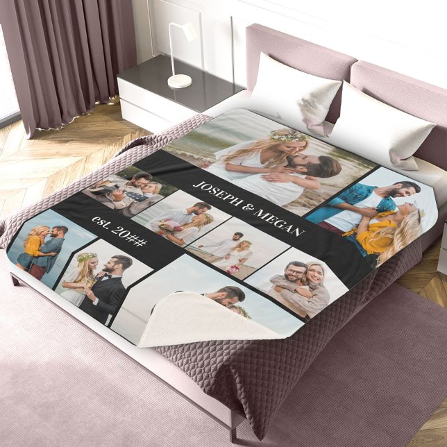 Personalized 9 Photo Collage Chic Black and White Sherpa Blanket (Creator Uploaded)