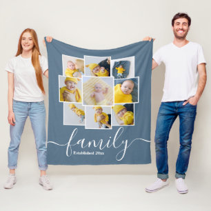 Personalized 9 Photo Collage Family Established Fleece Blanket