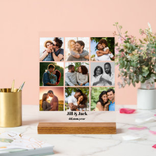 Personalized 9 Photo Collage Template for Couples Acrylic Sign