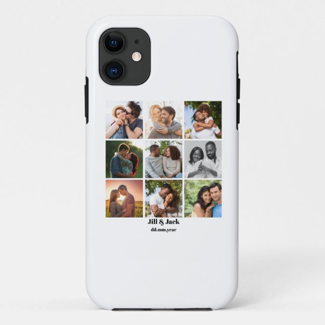 Personalized 9 Photo Collage Template for Couples Case-Mate iPhone Case (Back)