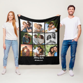 Personalized 9 Photo Collage Template for Couples Fleece Blanket
