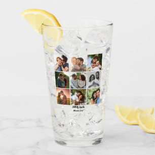Personalized 9 Photo Collage Template for Couples Glass