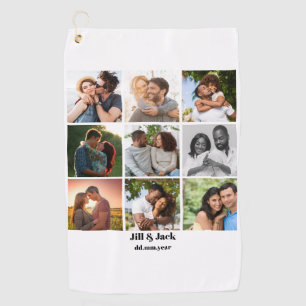 Personalized 9 Photo Collage Template for Couples Golf Towel