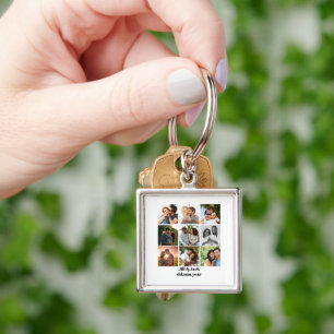 Personalized 9 Photo Collage Template for Couples Keychain