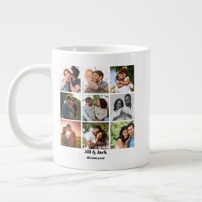 Personalized 9 Photo Collage Template for Couples Large Coffee Mug (Left)