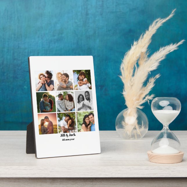 Personalized 9 Photo Collage Template for Couples Plaque (Side)