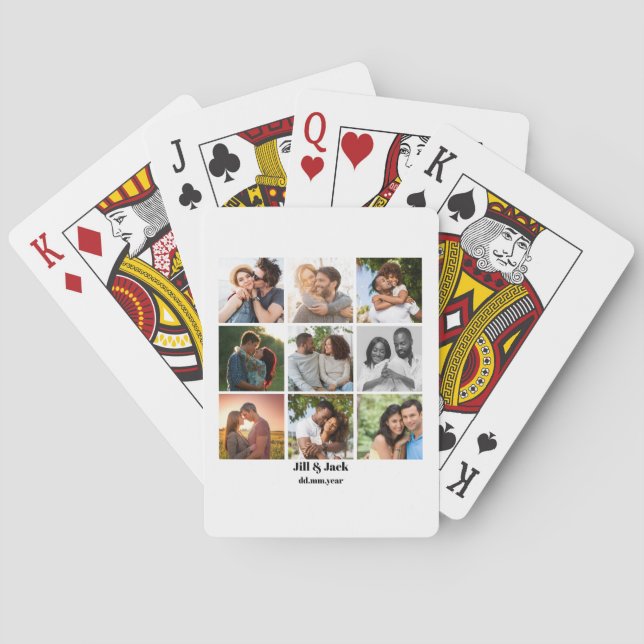 Personalized 9 Photo Collage Template for Couples Playing Cards (Back)