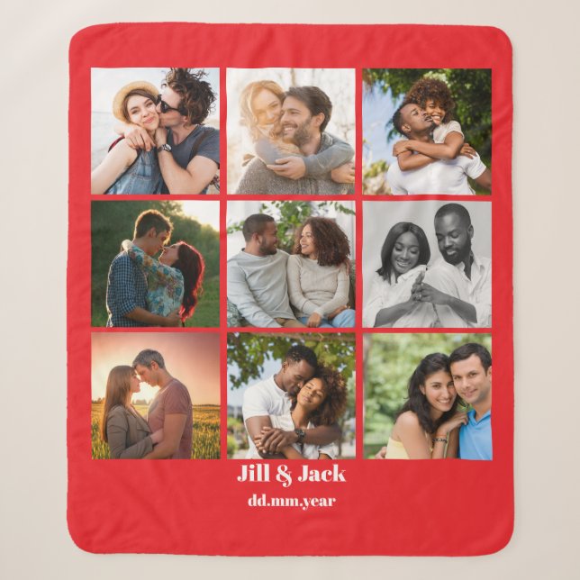 Personalized 9 Photo Collage Template for Couples Sherpa Blanket (Front)