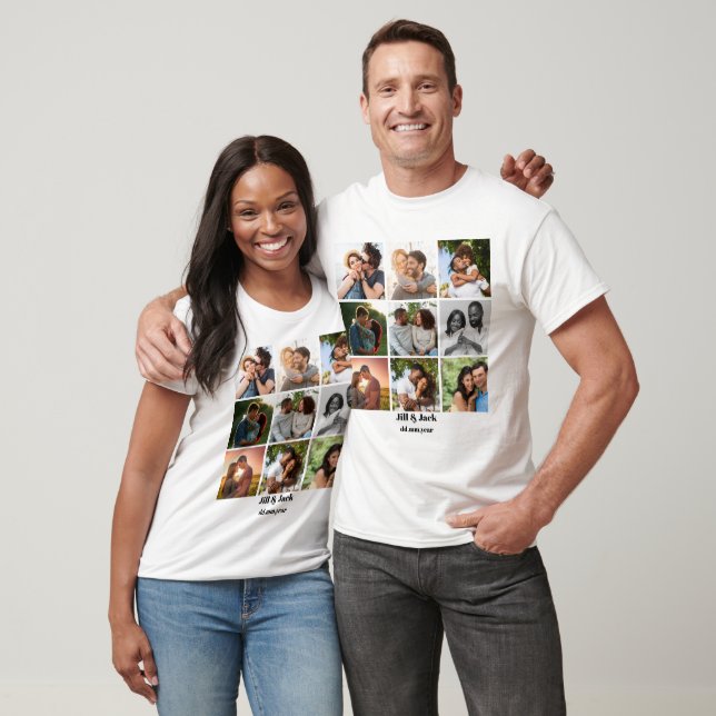 Personalized 9 Photo Collage Template for Couples T-Shirt (Unisex)
