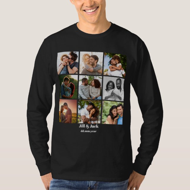 Personalized 9 Photo Collage Template for Couples T-Shirt (Front)