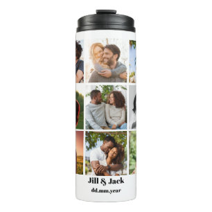 Personalized 9 Photo Collage Template for Couples Thermal Tumbler