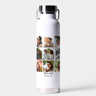 Personalized 9 Photo Collage Template for Couples Water Bottle