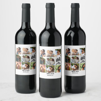 Personalized 9 Photo Collage Template for Couples Wine Label