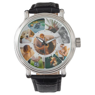 Personalized 9 Rounded Photos Wrist Watch