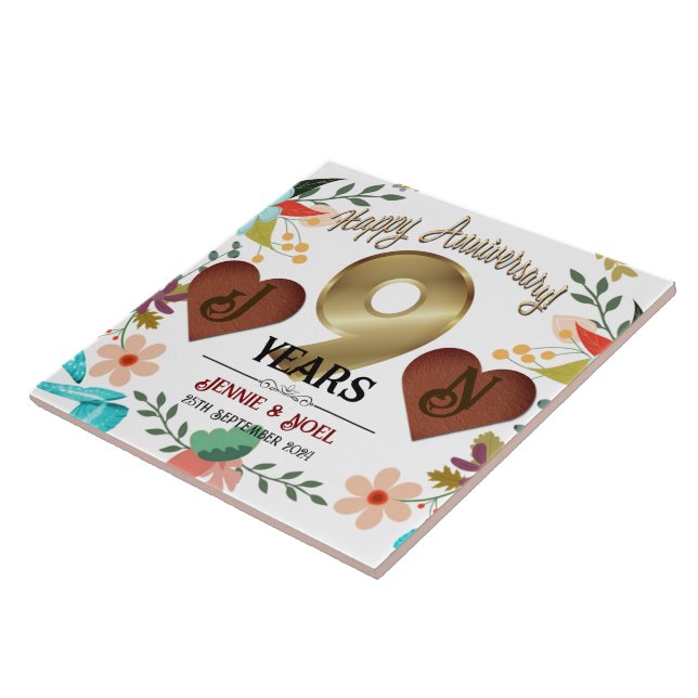Personalized 9th Anniversary Gift Tile (Side)