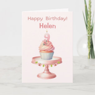 Personalized 9th Birthday Cupcake Card