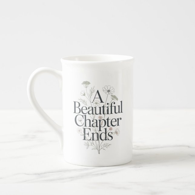 Personalized A Beautiful Chapter Ends Retirement Bone China Mug (Left)