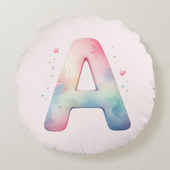 Personalized 'A' Birth round pillow (Front)