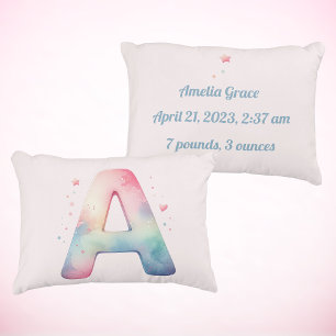 Personalized 'A' Birth round pillow
