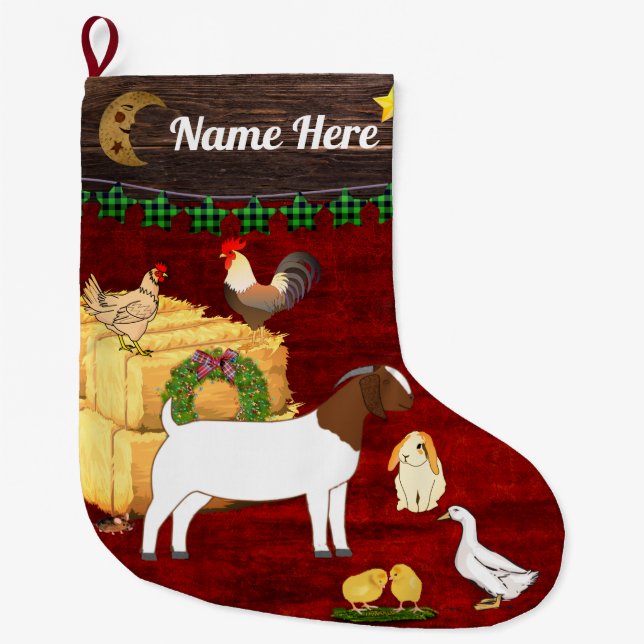 Personalized - A Country Christmas Boer Goat Large Christmas Stocking (Front)