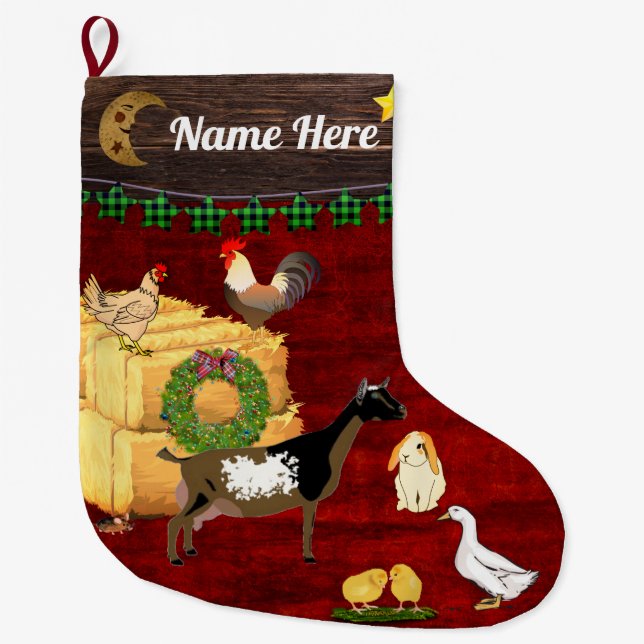 Personalized - A Country Christmas Nigerian Goat Large Christmas Stocking (Front)