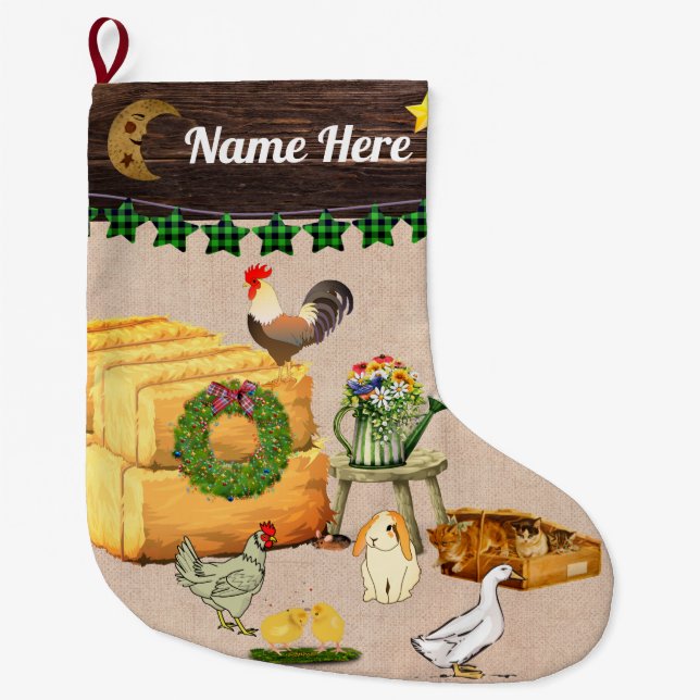 Personalized - A Country Christmas on the farm Large Christmas Stocking (Front)