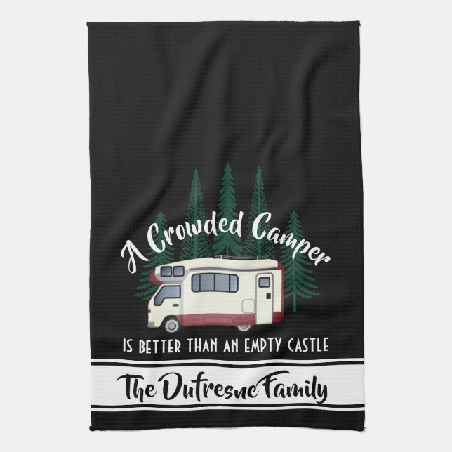 Personalized "A Crowded Camper" Kitchen Towel (Vertical)
