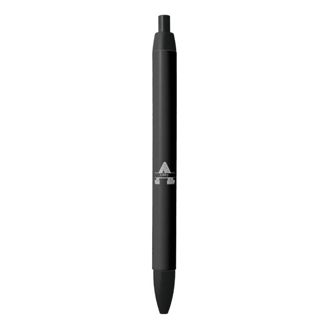 Personalized A Initial Silver Monogram Your Name Black Ink Pen (Front Vertical)