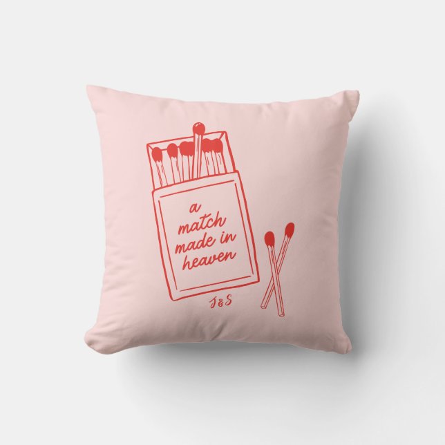 Personalized A Match Made in Heaven Red & Pink Throw Pillow (Front)