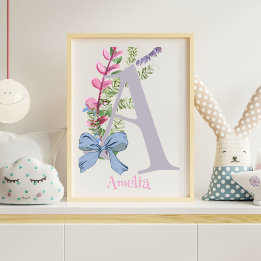 Personalized A Nursery Art Work with Flowers Photo Print