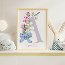 Personalized A Nursery Art Work with Flowers