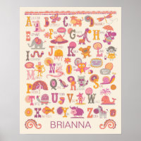Personalized ABC Animal Alphabet Girl Poster